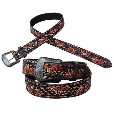 Circle Y Unisex Vintage Sunflower Leather Belt, 1-1/2 in.