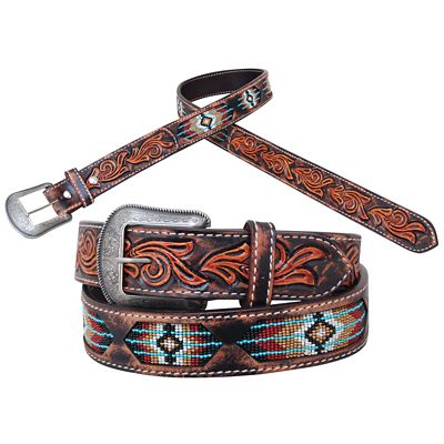 Circle Y Unisex Southwestern Inlay Vintage Leather Belt, 1-1/2 in.