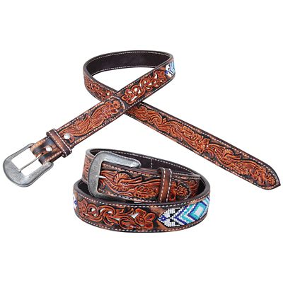 Circle Y Unisex Blue Diamond Inlay Beaded Belt, 1-1/2 in.