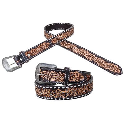 Circle Y Unisex Leather Buckstitch Belt, 1-1/2 in., White