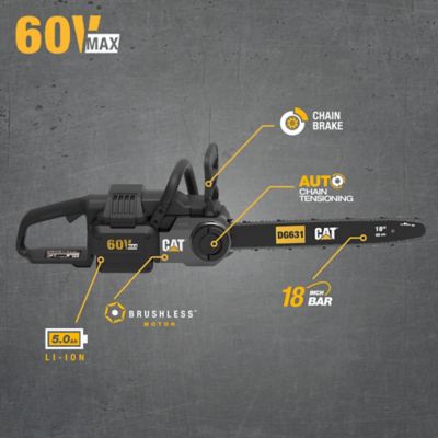 Image showing 7 th CAT 18 in. 60V Cordless Chainsaw, Battery and Charger Included, 3/8 in. Pitch
