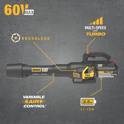 CAT 135 MPH/700 CFM 60V Cordless Brushless Leaf Blower, 2.5Ah Battery ...