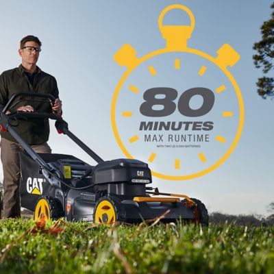 Image showing 7 th CAT 20 in. 60V Cordless Electric Push Lawn Mower, 5.0Ah Battery and Charger Included