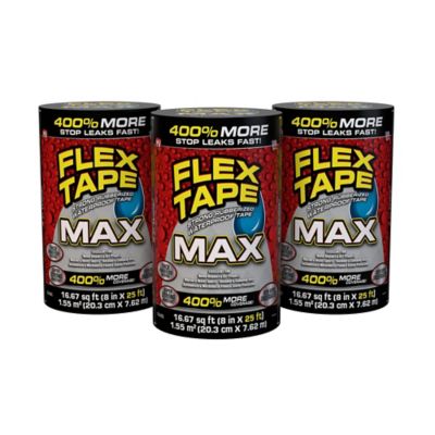 Flex Seal 8 in. x 25 ft. Flex Tape MAX Strong Rubberized Waterproof Tape, Black, 3-Pack