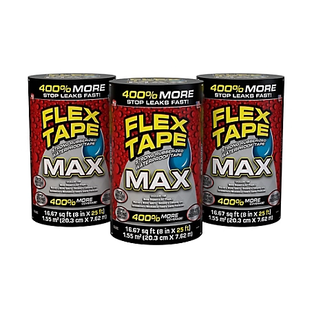 Flex Seal 8 in. x 25 ft. Flex Tape MAX Black Strong Rubberized Waterproof Tape, 3-Pack