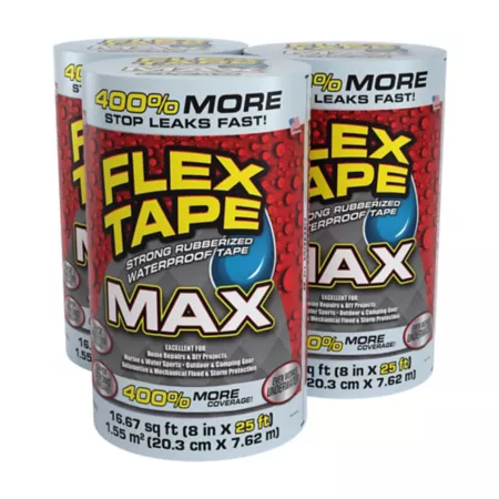 Flex Seal 8 in x 25 ft Flex Tape MAX Heavy Duty Rubberized Waterproof Tape Clear 3 Pack Duct Tape