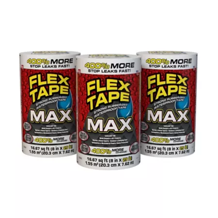 Flex Seal 8 in x 25 ft Flex Tape MAX Heavy Duty Rubberized Waterproof Tape White 3 Pack Duct Tape