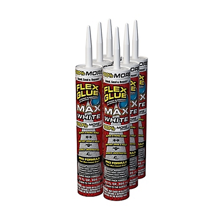 Flex Seal 28 oz. Flex Glue MAX White Pro-Formula Strong Rubberized Waterproof Adhesive, 6-Pack