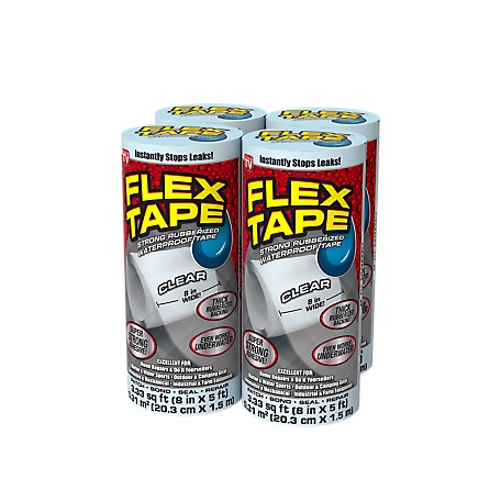 Flex Seal 8 in. x 5 ft. Flex Tape Clear Strong Rubberized Waterproof Tape, 4-Pack