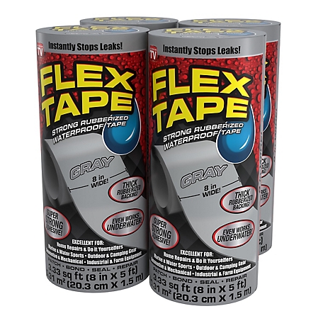 Flex Seal 8 in. x 5 ft. Flex Tape Gray Strong Rubberized Waterproof Tape, 4-Pack