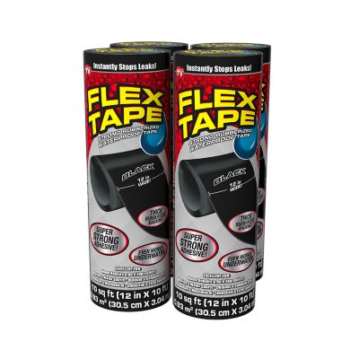 Flex Seal 12 in. x 10 ft. Flex Tape Black Strong Rubberized Waterproof Tape, 4-Pack