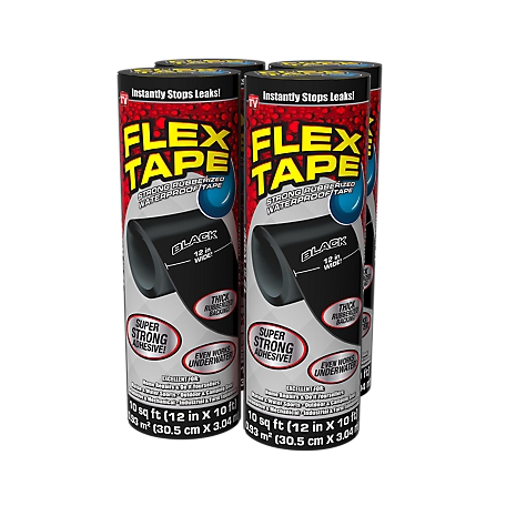Flex Seal 12 in. x 10 ft. Flex Tape Black Strong Rubberized Waterproof Tape, 4-Pack