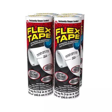 Flex Seal 12 in x 10 ft Flex Tape Heavy Duty Rubberized Waterproof Tape White 4 Pack Duct Tape