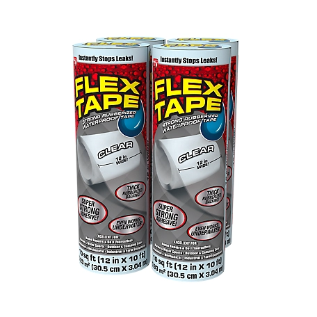 Flex Seal 12 in. x 10 ft. Flex Tape Clear Strong Rubberized Waterproof Tape, 4-Pack