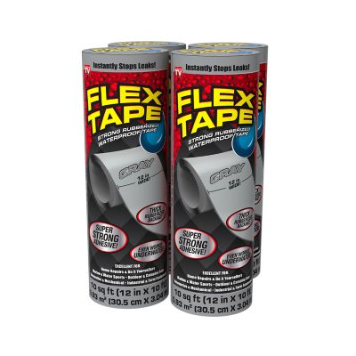 Flex Seal 12 in. x 10 ft. Flex Tape Gray Strong Rubberized Waterproof Tape, 4-Pack
