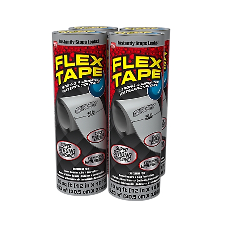 Flex Seal 12 in. x 10 ft. Flex Tape Gray Strong Rubberized Waterproof Tape, 4-Pack