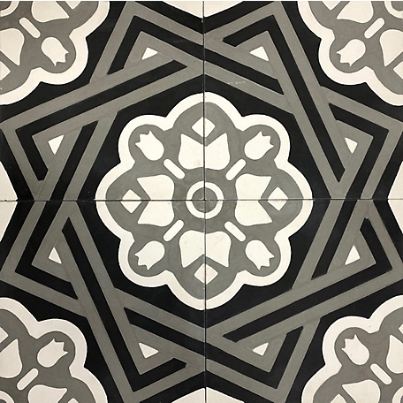Koni Materials Regular Handmade Cement Tile, 8 in. x 8 in., 7.11 sq. ft., Black/Gray/White