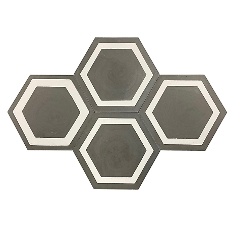 Koni Materials Hexagon Handmade Cement Tile, 8 in. x 9 in., 5.28 sq. ft./Box, Gray/White