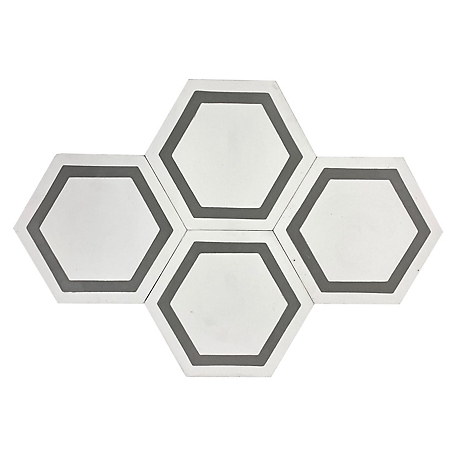 Koni Materials Hexagon Handmade Cement Tile, 8 in. x 9 in., 5.28 sq. ft./Box, White/Gray