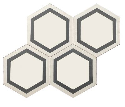 Image showing  White/Gray Hexagon Handmade Cement Tile, 8 in. x 9 in., 5.28 sq. ft./Box