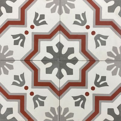 Koni Materials Regular Handmade Cement Tile, 8 in. x 8 in., 7.11 sq. ft., Red/Gray/White