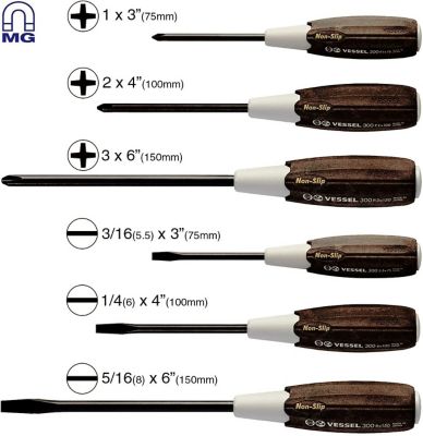 VESSEL Wood-Compo Non-Slip Screwdriver, 6 pc. Set, Clam Shell