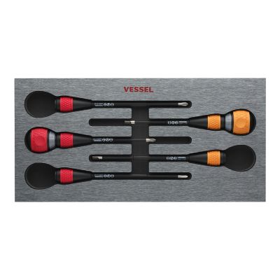 VESSEL 5 pc. Ball Grip Ratchet Screwdriver Set, 3 pc. of Replacement Blade