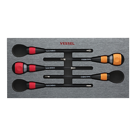 VESSEL 5 pc. Ball Grip Ratchet Screwdriver Set, 3 pc. of Replacement Blade