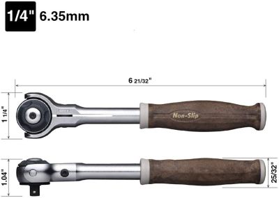 Image showing  1/4 in. Square Drive Metric Wood-Composite Handle Swivel Ratchet Handle