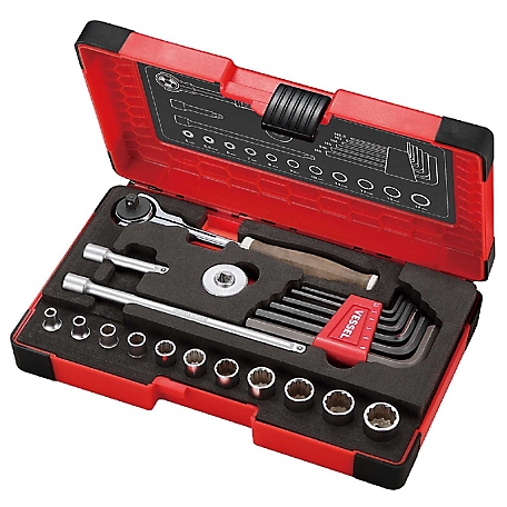 VESSEL 1/4 in. Square Drive Metric Wood-Composite Swivel Socket Wrench Set, 21 pc.