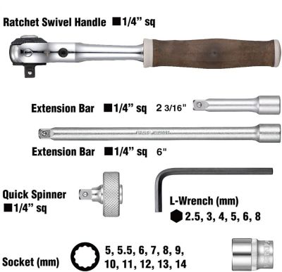 Image showing  1/4 in. Square Drive Metric Wood-Composite Swivel Socket Wrench Set, 21 pc.
