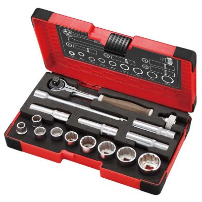 VESSEL 3/8 in. Square Drive Metric Wood-Composite Swivel Socket Wrench Set, 16 pc.