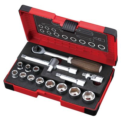 VESSEL Wood-Compo Socket Wrench Set No.HRW3002M-W 3/8 in. SQ Drive 16 pc. Set