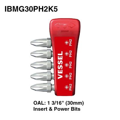 VESSEL 5 pc. PH2 x 30 mm Impact Ball Torsion Bit Set, MCH