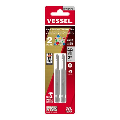 VESSEL 2 pc. PH2 x 75 mm Neck Torsion Power Bit Set, Card