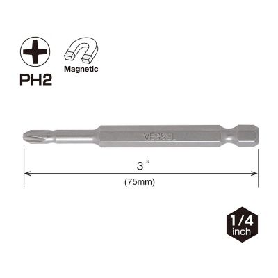 Image showing  2 pc. PH2 x 75 mm Neck Torsion Power Bit Set, Card