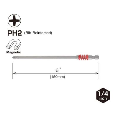 Image showing  10 pc. PH2 x 150 mm Neck Torsion Rib-Reinforced Power Bit Set, Bulk