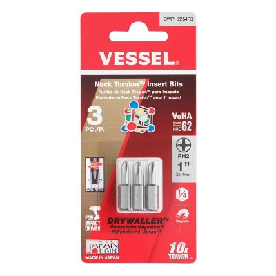 VESSEL Drywaller Insert Bit PH2x25.4 3 pc. (Card), DWPH2254P3