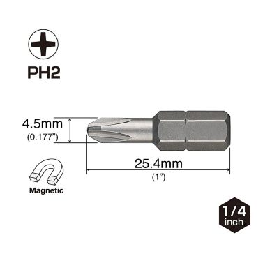 Image showing  20 pc. PH2 x 25.4 mm Drywaller Insert Bit Set, Case