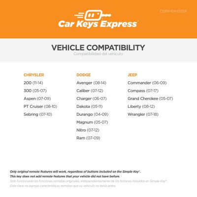 Image showing  Chrysler, Dodge and Jeep Simple Key with 4 Buttons