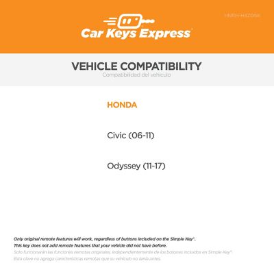 Image showing 4 th Car Keys Express Honda Simple Key, 3 Button, HNRH-H3Z0SK