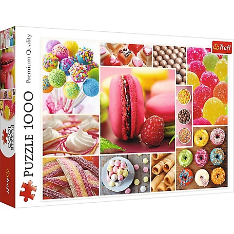 Trefl 1,000 pc. Candy Collage Jigsaw Puzzle, Showcases Sweets, Macaroons and Donuts