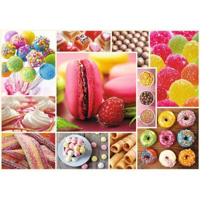 Image showing  1,000 pc. Candy Collage Jigsaw Puzzle, Showcases Sweets, Macaroons and Donuts