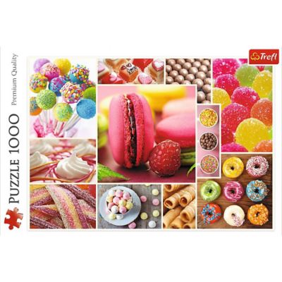 Image showing  1,000 pc. Candy Collage Jigsaw Puzzle, Showcases Sweets, Macaroons and Donuts