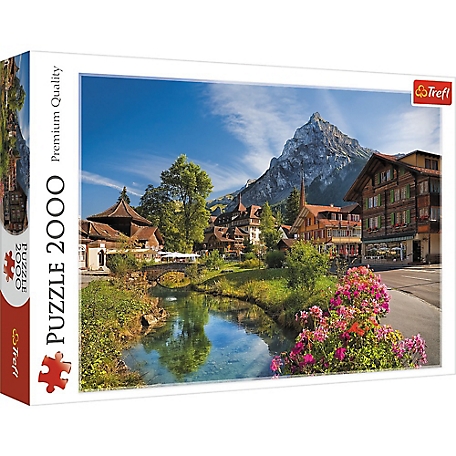 Trefl 2,000 pc. Alps in Summer Jigsaw Puzzle, Showcases Mountain Village with River