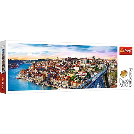 Trefl 500 pc. Portugal Jigsaw Puzzle, Showcases Coastal European City and Train