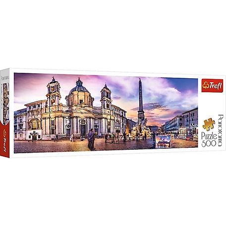 Trefl 500 pc. Piazza Navona of Rome Italy Panorama Jigsaw Puzzle, Showcases Fountain of the Four Rivers