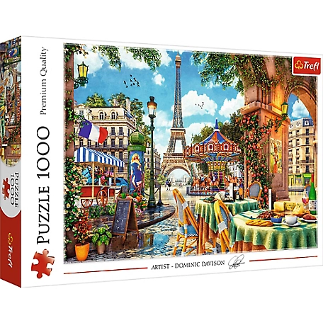 Trefl 1,000 pc. Parisian Morning Jigsaw Puzzle, Showcases Colorful Eiffel Tower and Cafe Design