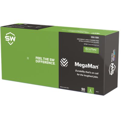 Image showing  MegaMan 8.5 mil Sustainable Sweat-Absorbing Nitrile Exam Gloves, 50-Pack, Black, Medium