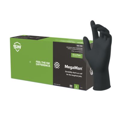 Image showing  MegaMan 8.5 mil Sustainable Sweat-Absorbing Nitrile Exam Gloves, 50-Pack, Black, Extra Large